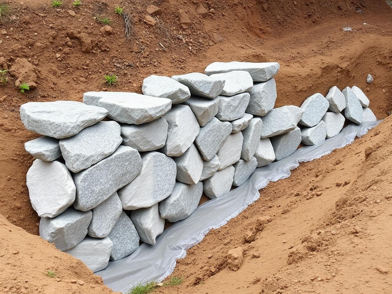 Rip rap drainage installation